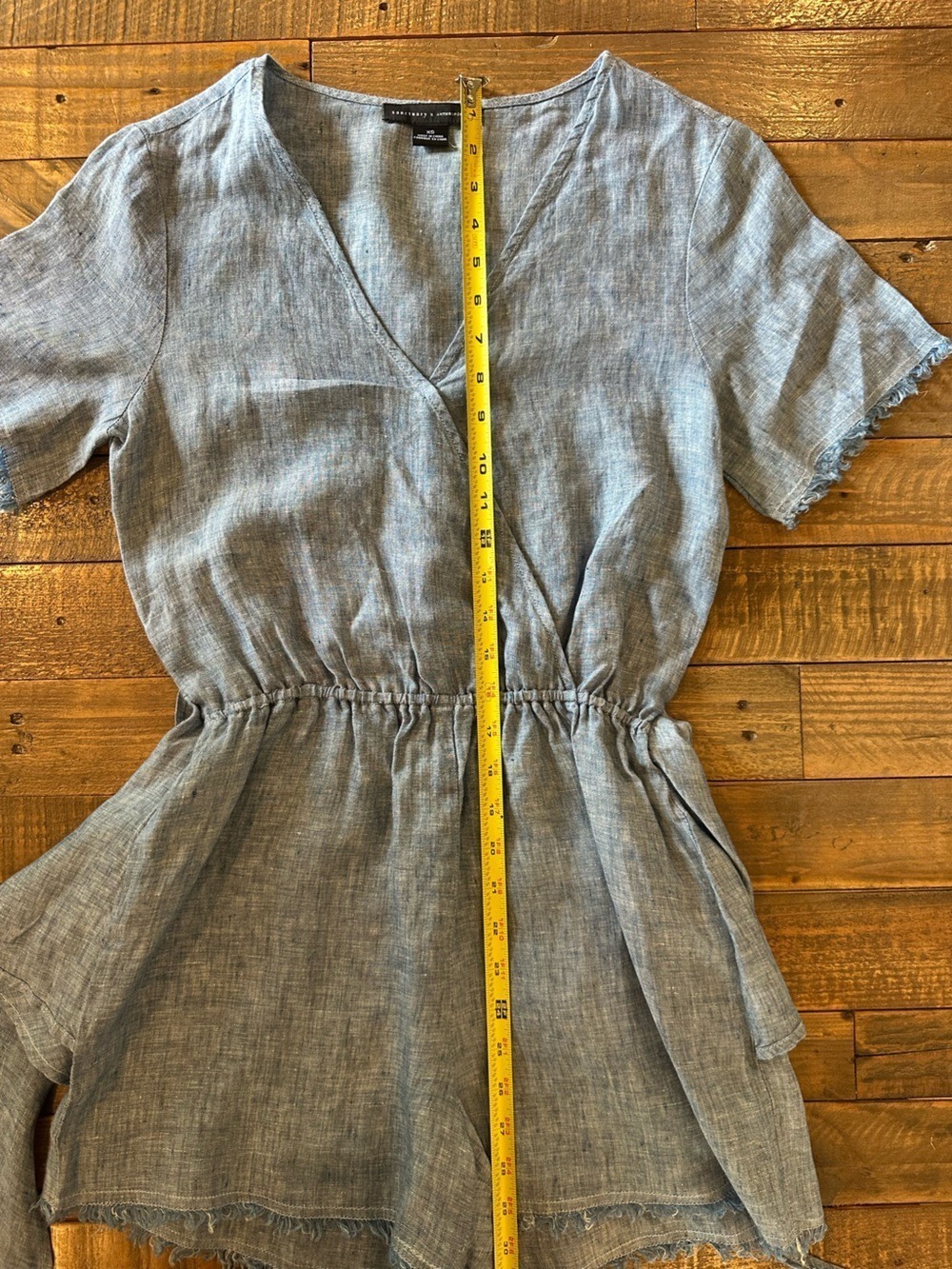 Sanctuary x Anthropologie Montana Blue Linen Front Wrap Tie Waist Romper Sz XS - Picture 8 of 10